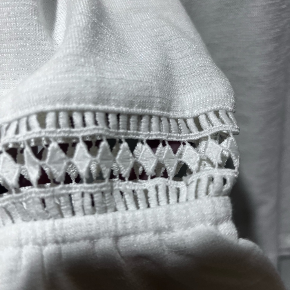 Christopher & Banks White Crochet Sleeve Blouse Size Large Boho Keyhole Top - Picture 6 of 8